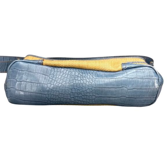 Etienne Aigner Vintage Summer Straw Basket Weave Blue Croc Trim Purse - Picture 11 of 11